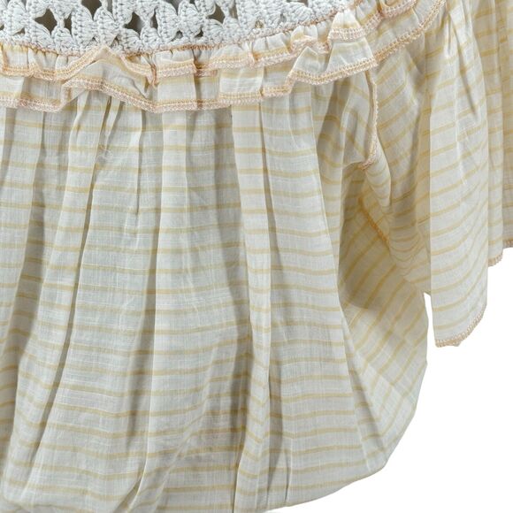 Free People Women’s Allora white peach combo Flutter ruffled blouse Sz M NEW $98 - Picture 5 of 10